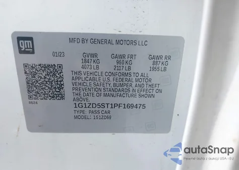 2023 Chevrolet Malibu Fwd 1Lt from USA, damaged, VIN 1G1ZD5ST1PF169475